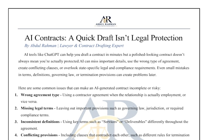 legally refine your ai generated contract into legally sound
